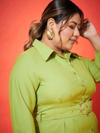 Pakaian Baju Kolar Baju Hijau Saiz Besar Lengkung SASSAFRAS Dengan Tali Pinggang