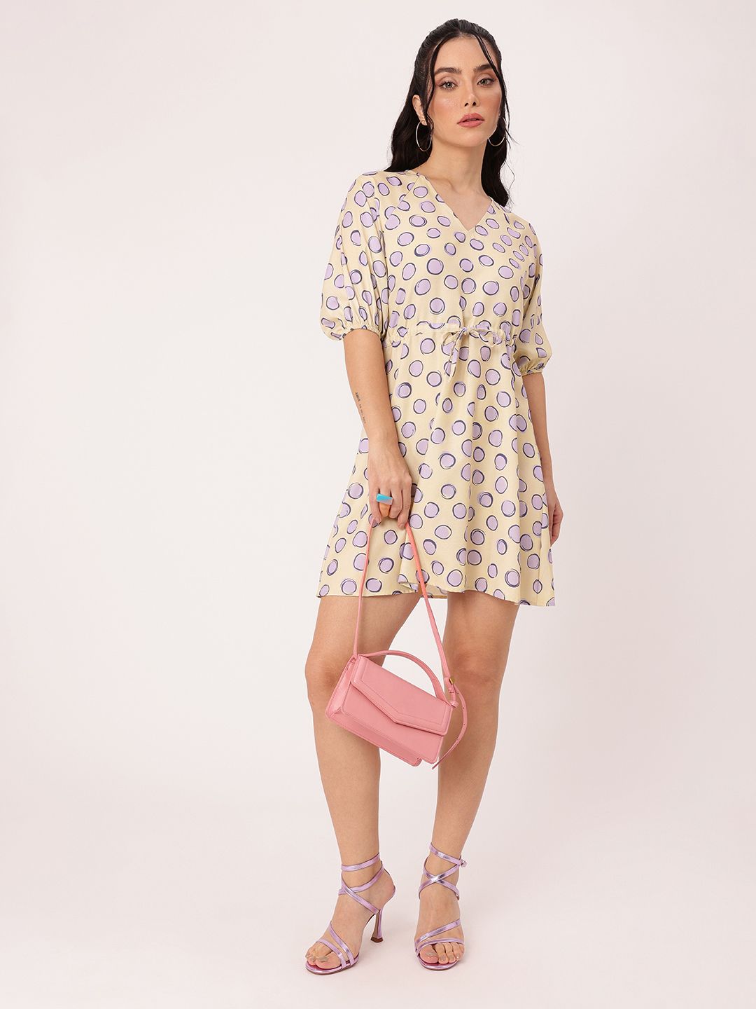 DressBerry Printed Waist Tie-Ups A-Line Mini Dress