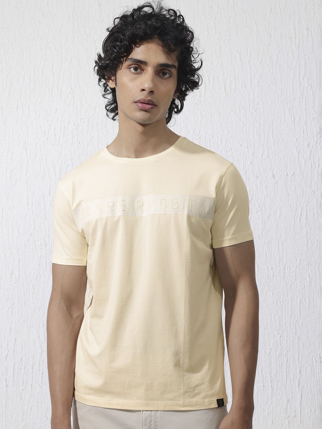 RARE RABBIT Men Eloise Round Neck Typography Printed Cotton Slim Fit T-Shirt