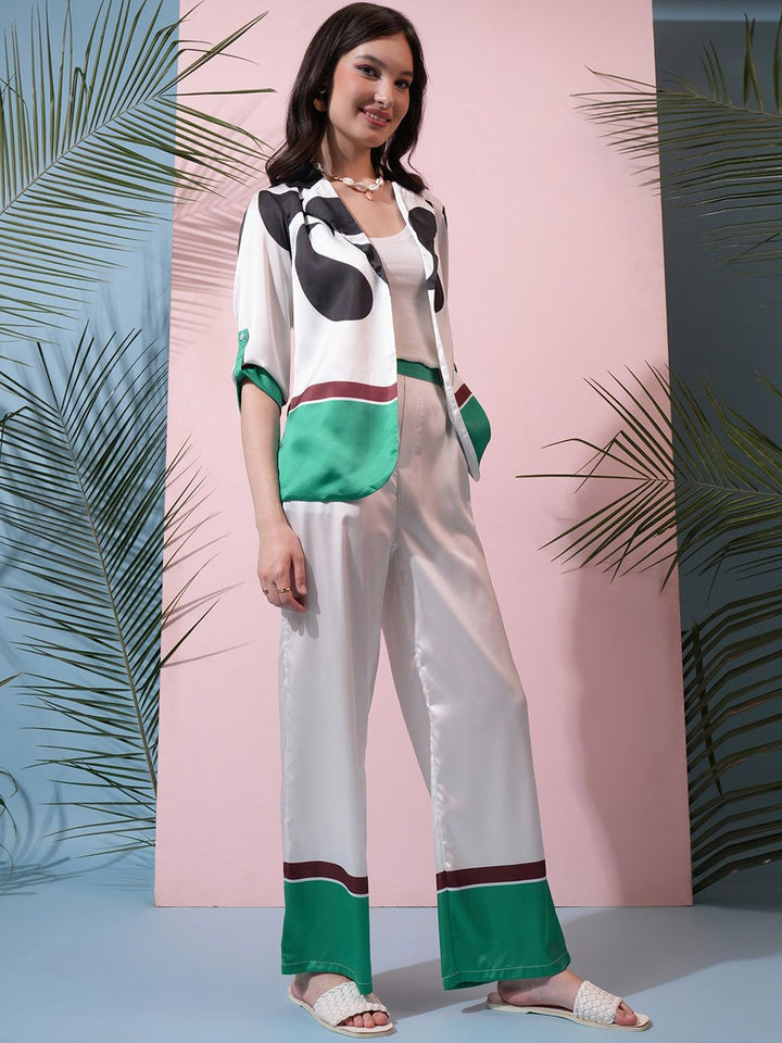 Tokyo Talkies Printed Blazer & Top With Trouser Co-Ords