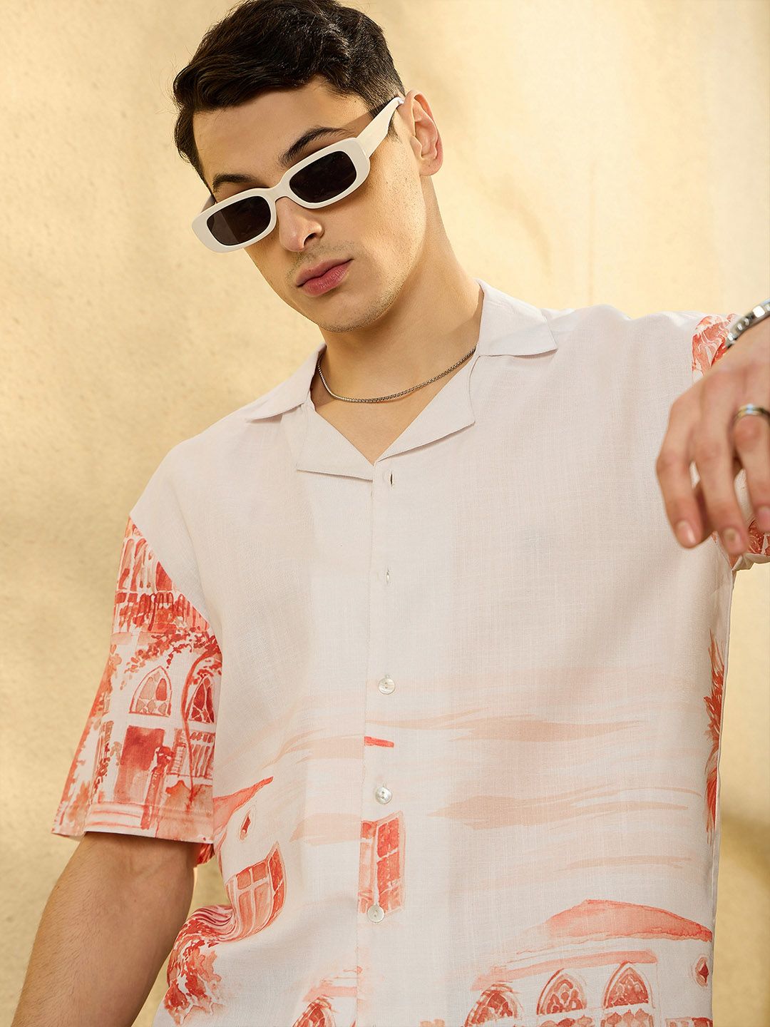 DENNISON Men Placement Printed Drop Shoulder Oversized Shirt