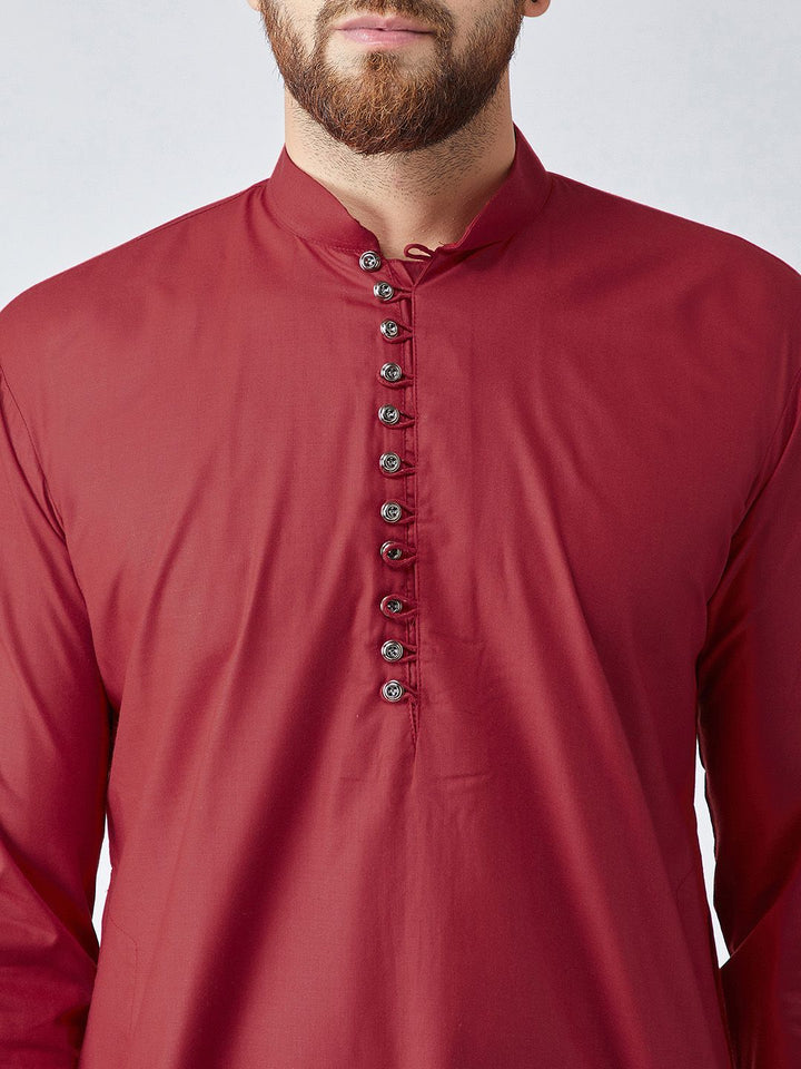 SOJANYA Men Maroon Solid Straight Kurta