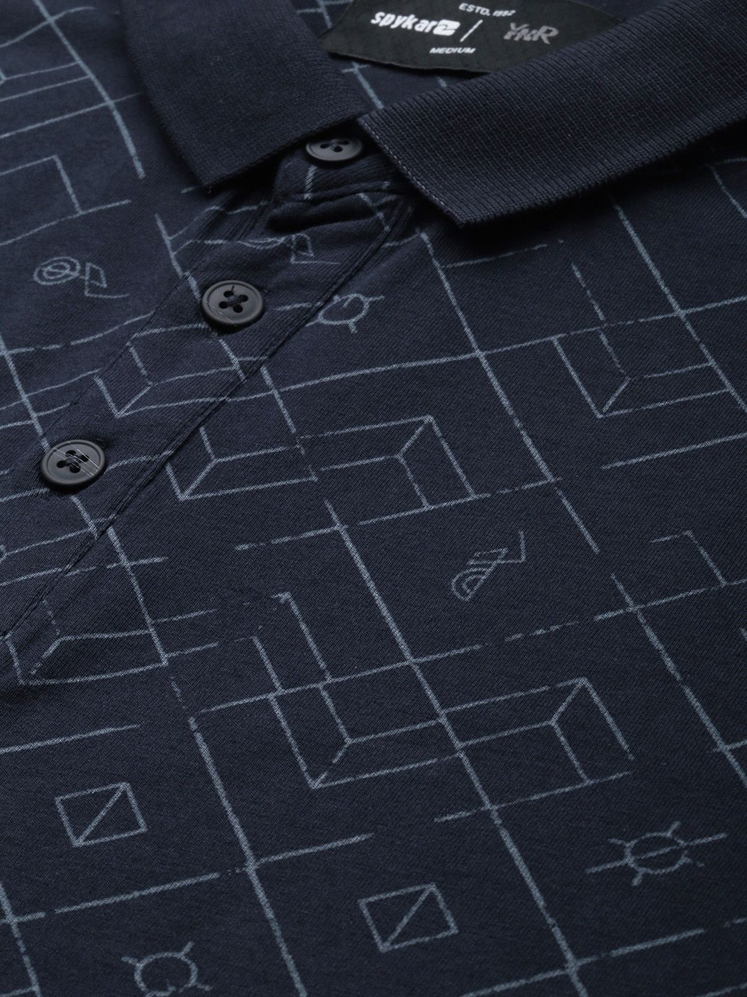 SPYKAR Men Navy Blue Geometric Printed Slim Fit T-shirt