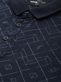 SPYKAR Men Navy Blue Geometric Printed Slim Fit T-shirt