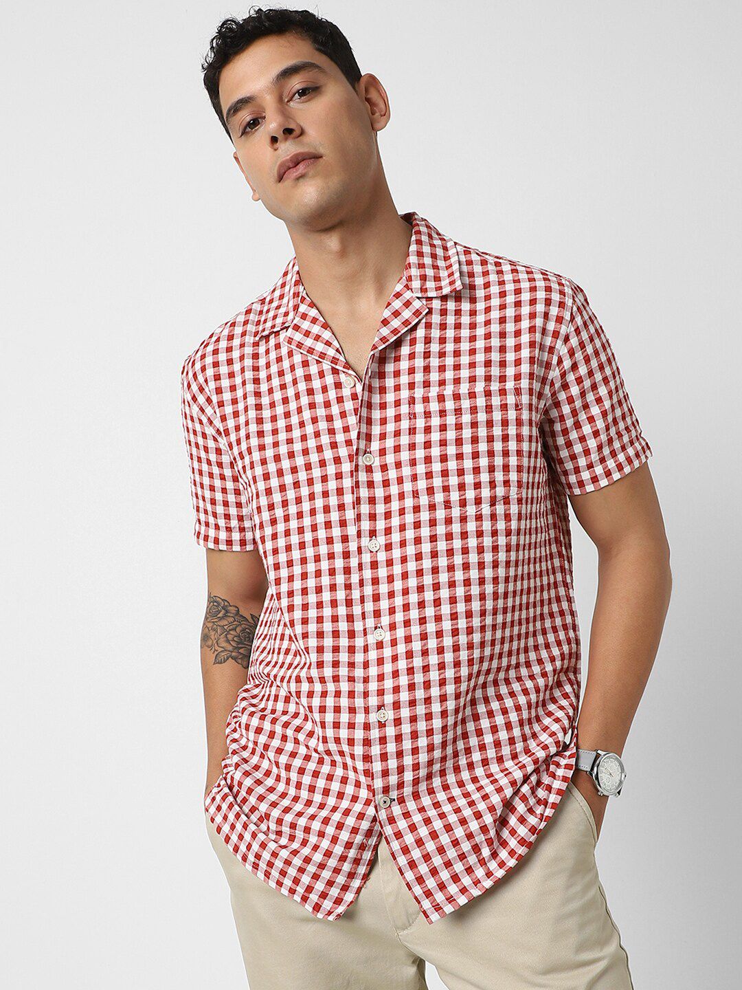 VASTRADO Men Classic Gingham Checks Opaque Checked Casual Shirt