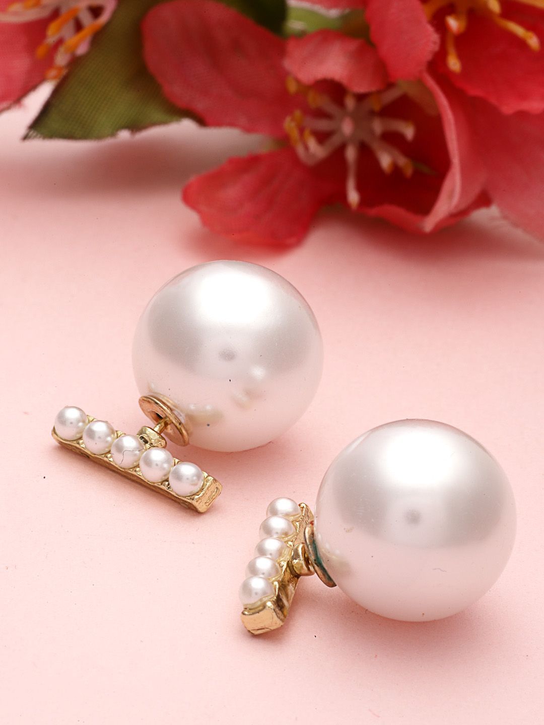 VOGUE PANASH Gold Plated Pearl Beaded Contemporary Studs Earrings