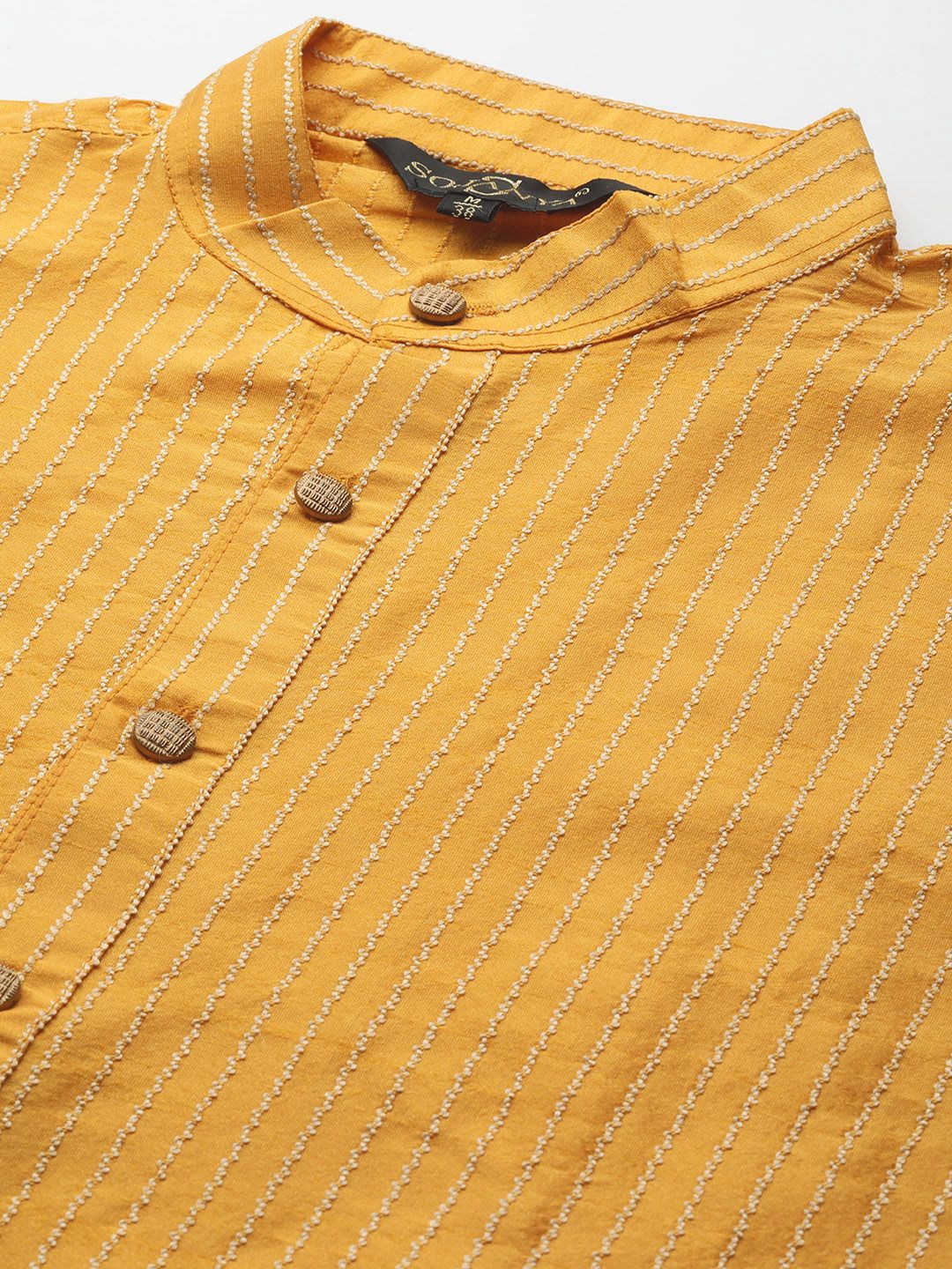 SOJANYA Men Mustard Yellow Striped Kurta with Pyjamas  & Nehru Jacket