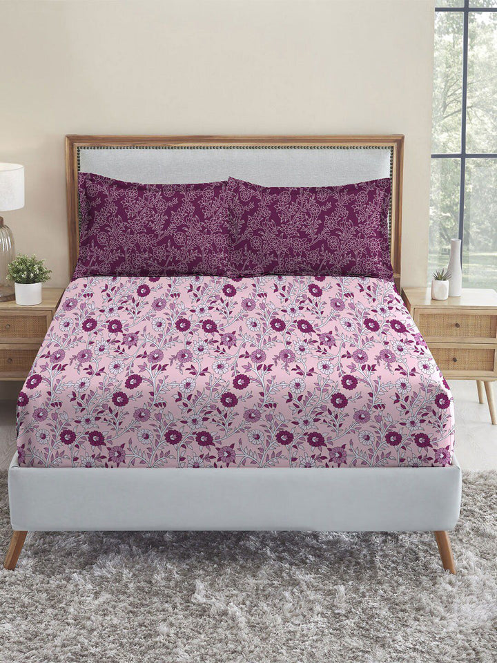 TRIDENT Desert Gardern Pink Urban Comfort Flat 144TC Queen Cotton Bedsheet Set
