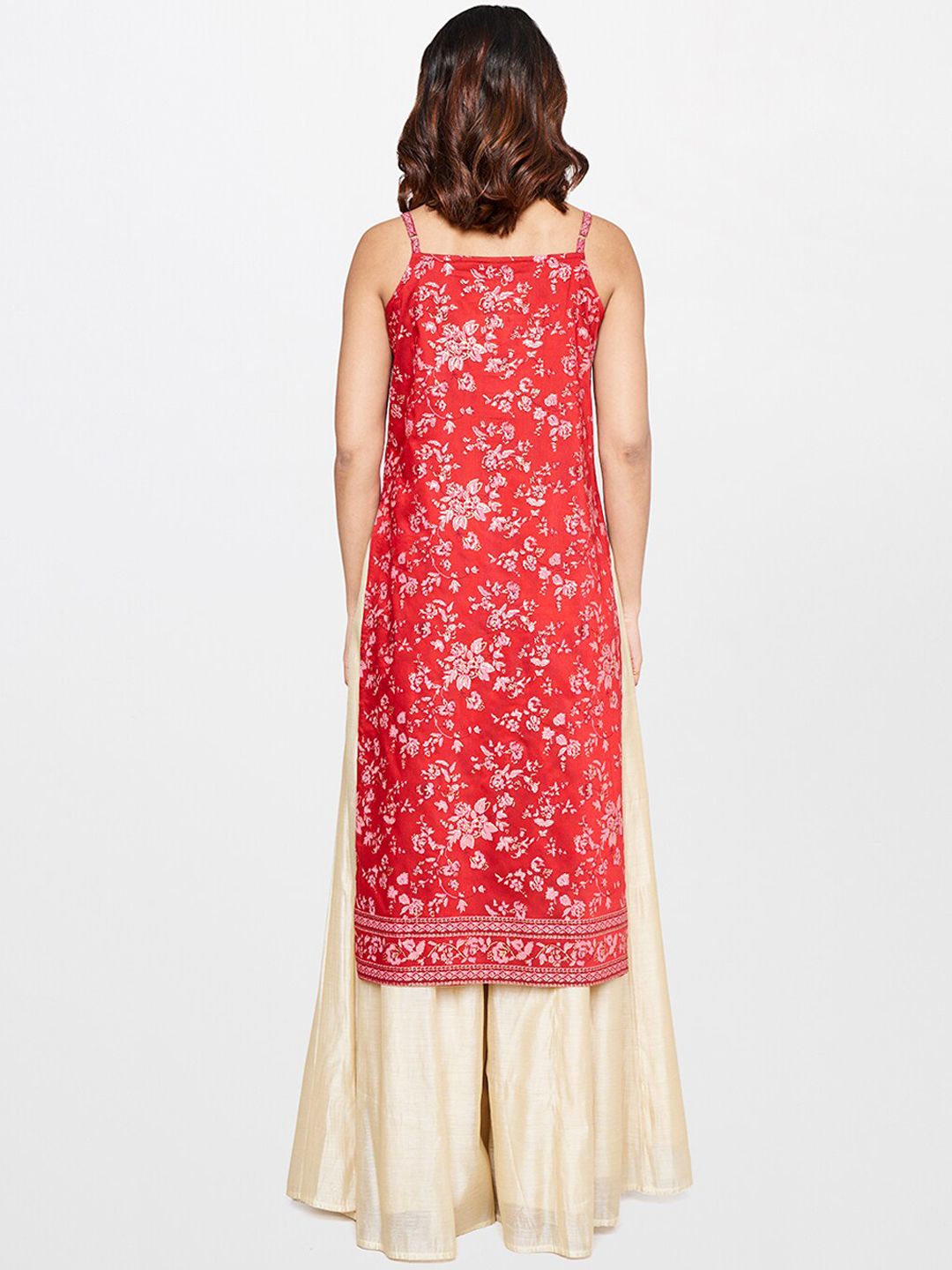 Global Desi Floral Printed Shoulder Strap Sequinned Kurta