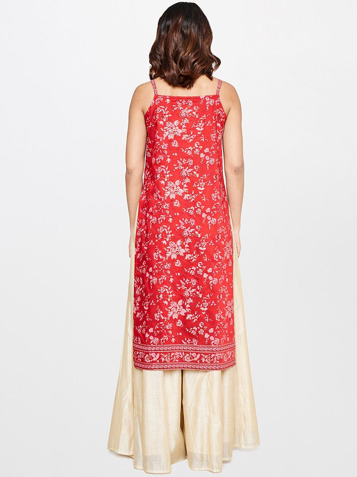 Global Desi Floral Printed Shoulder Strap Sequinned Kurta