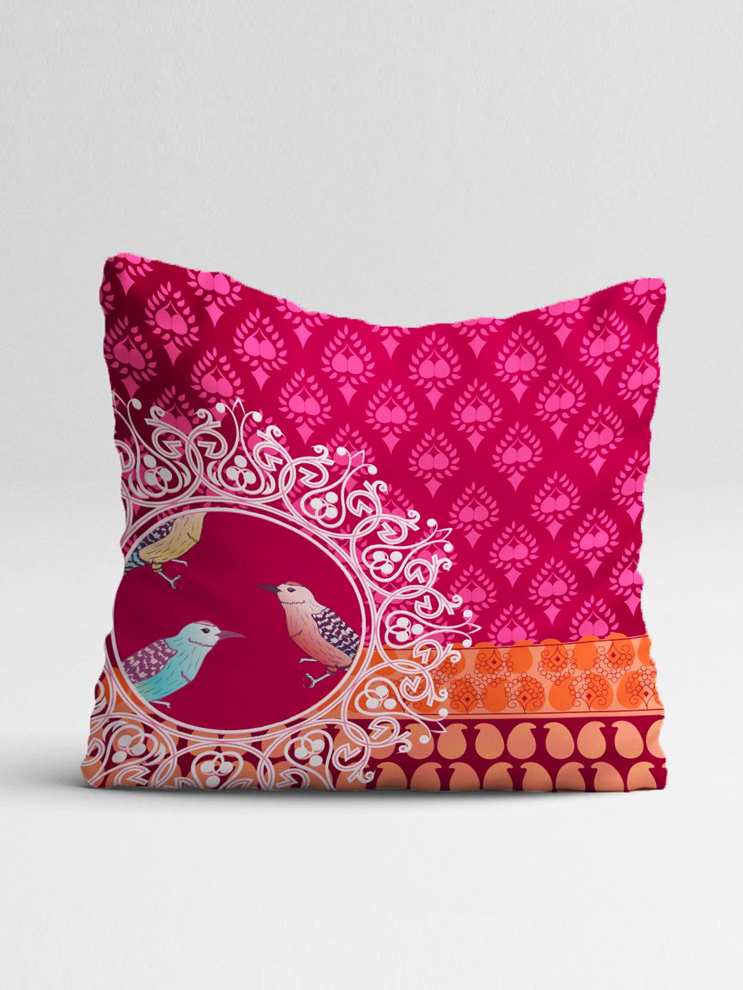 STITCHNEST Pink & Orange Set of 5 Ethnic Motifs Square Cushion Covers