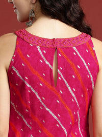 Anouk Leheriya Printed Halter Neck Thread Work Kurta