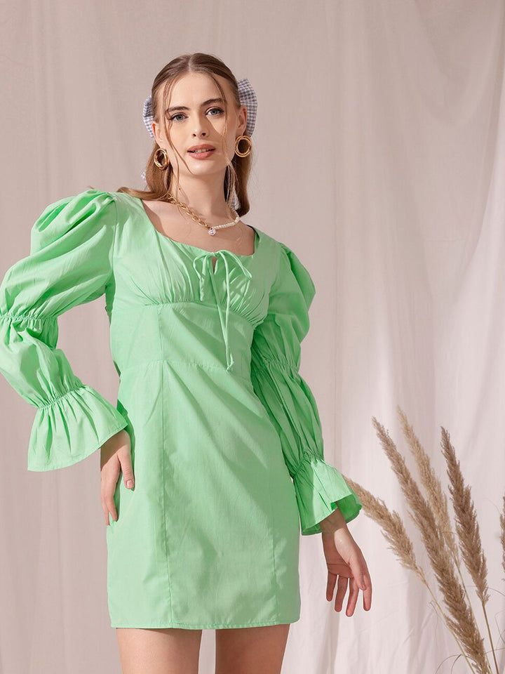 STREET 9 Square Neck Puff Sleeve Cotton Fit & Flare Dress