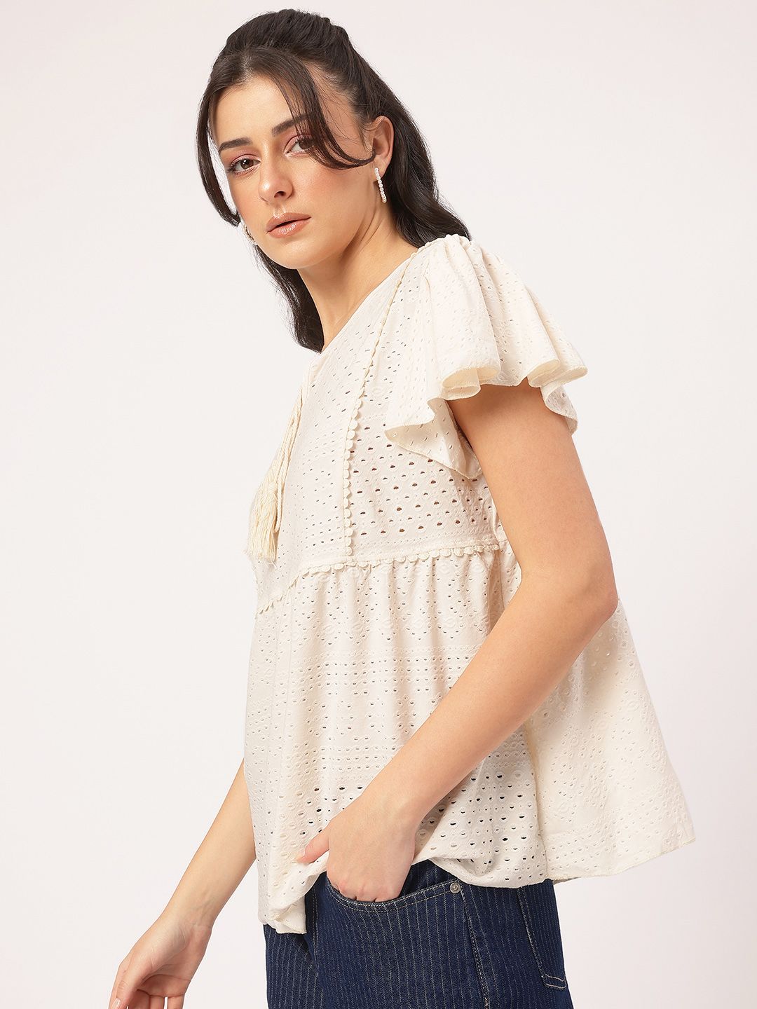 DressBerry Escape Essentials Schiffli Lace Inserts Detail A-Line Top