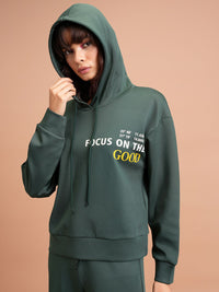 Tokyo Talkies Typography Printed Relaxed Fit Hooded Sweatshirt With Wide Leg Trousers