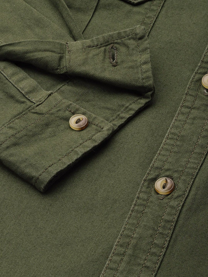 The Indian Garage Co Men Green Regular Fit Opaque Solid  Casual Shirt