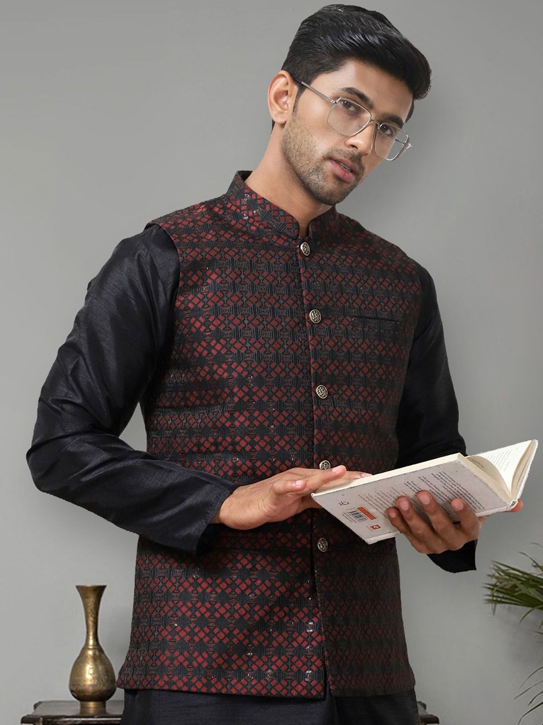 Anouk Printed Woven Nehru Jacket