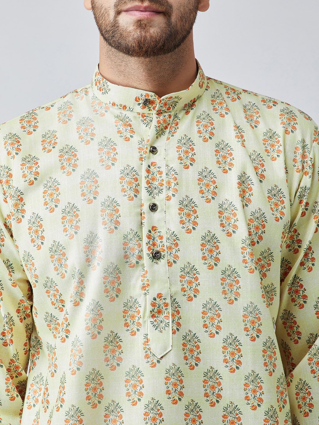SOJANYA Men Lime Green Printed Straight Kurta