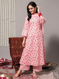 Varanga Floral Printed Pure Cotton A-Line Kurta With Trousers & Dupatta