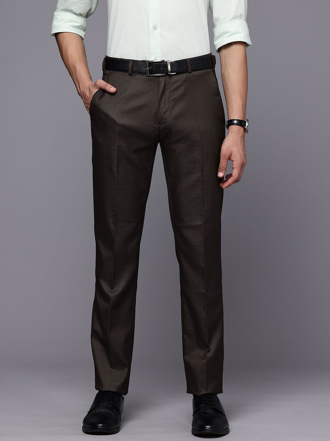 Raymond Men Checked Slim Fit Formal Trousers
