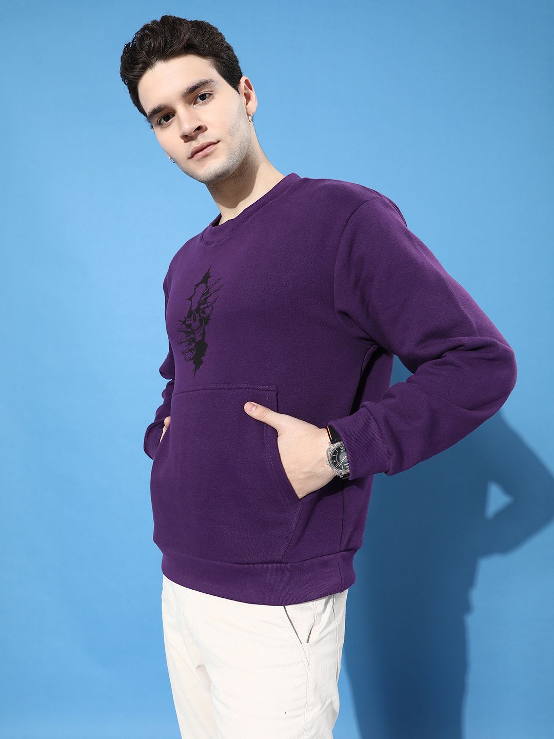 Difference of Opinion Men Typographic Printed Oversized Fleece Sweatshirt