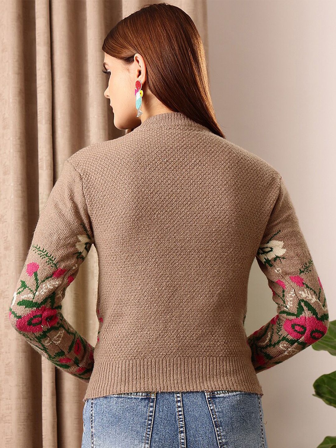 STREET 9 Self Design Acrylic Crop Pullover