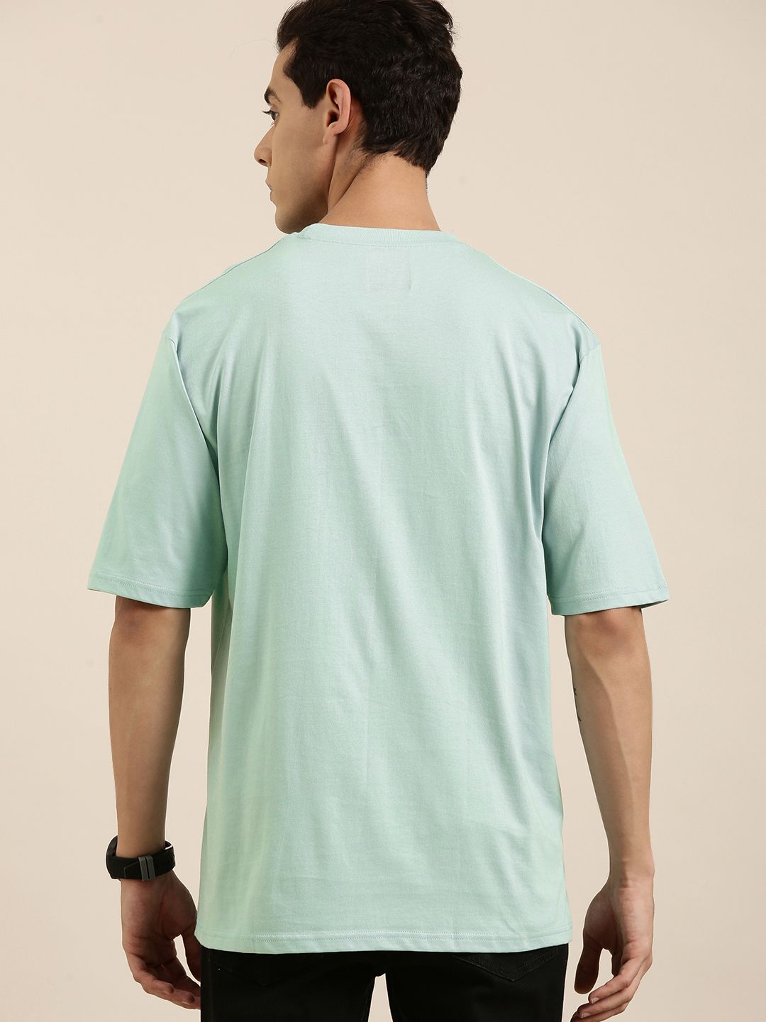 DILLINGER Men Sea Green Typography Printed Pure Cotton Oversized  T-shirt