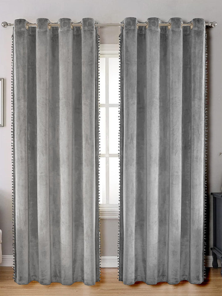 STITCHNEST Grey 2 Pieces Velvet Black Out Window Curtains