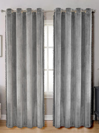 STITCHNEST Grey 2 Pieces Velvet Black Out Window Curtains