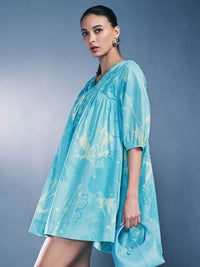 AND Floral Printed Puff Sleeve Pure Cotton A-Line Dress