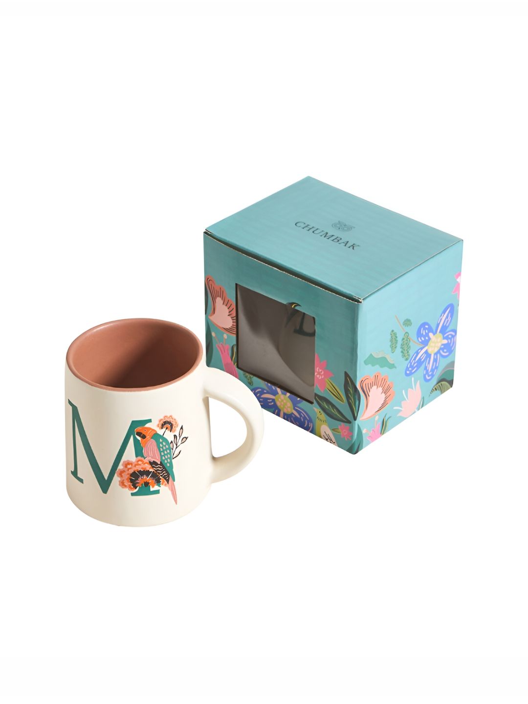 Chumbak Off White & Green Printed Ceramic Glossy Macaw Mug 300 ml