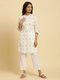W Floral Embroidered Pure Cotton Straight Kurta