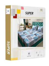 KLOTTHE Book Lipat Biru Geometrik Bercetak Kapas Tulen Double King Cadar & Sarung Bantal