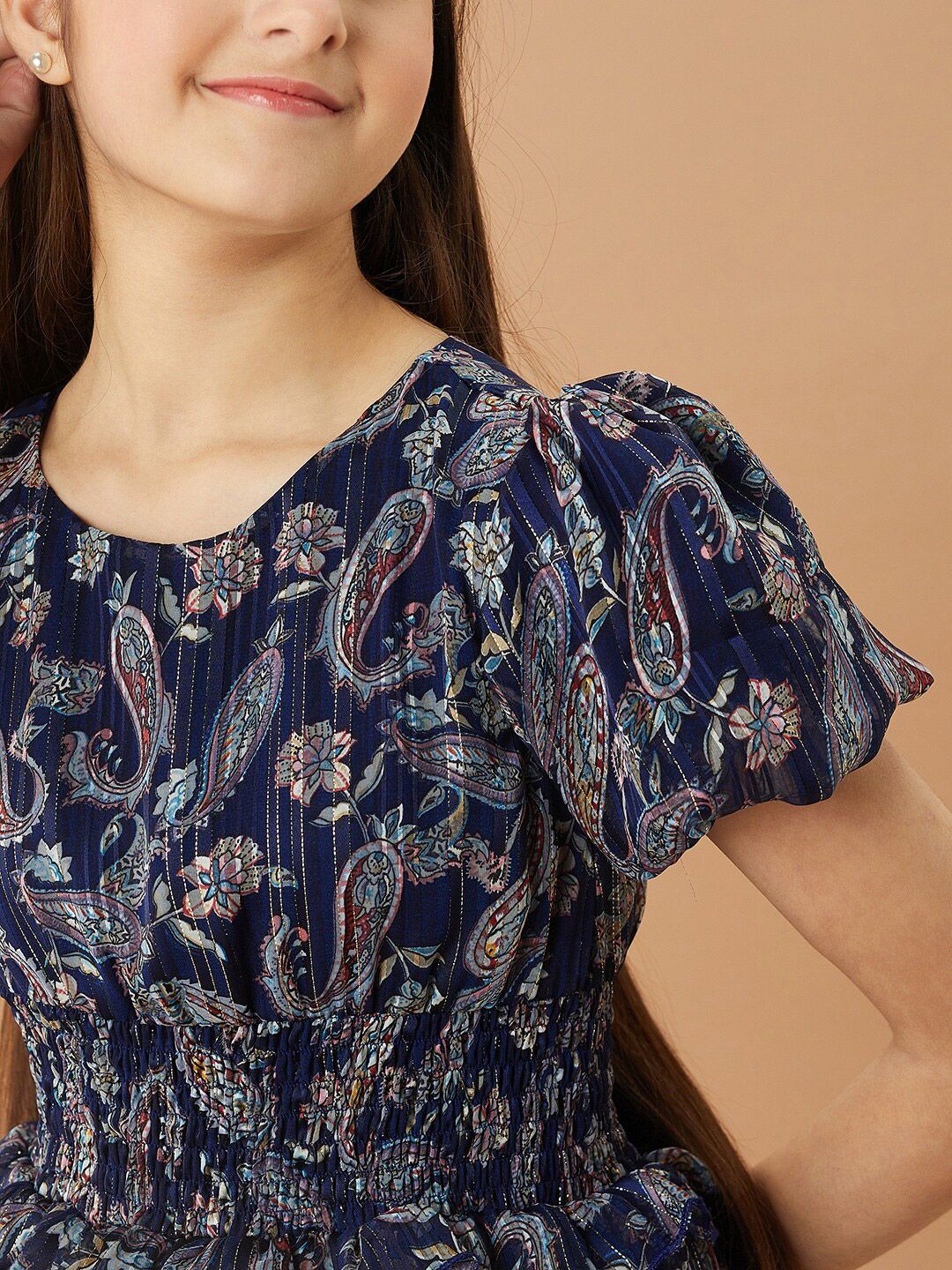 pspeaches Girls Ethnic Motifs Printed Layered Fit & Flare Dress