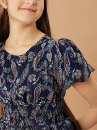 pspeaches Girls Ethnic Motifs Printed Layered Fit & Flare Dress