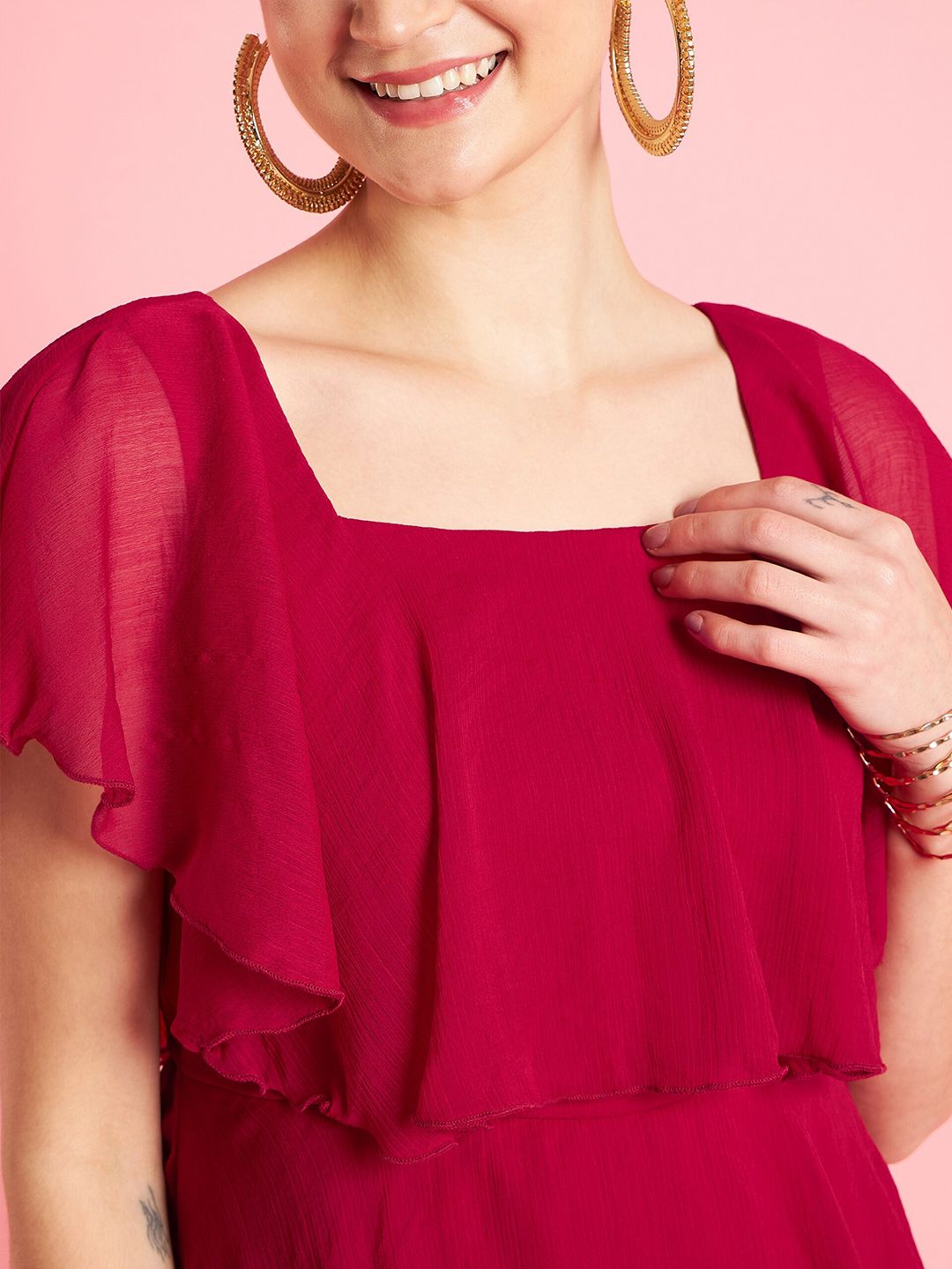 Antheaa Chiffon Gathered Or Pleated Fit & Flare Party Dress