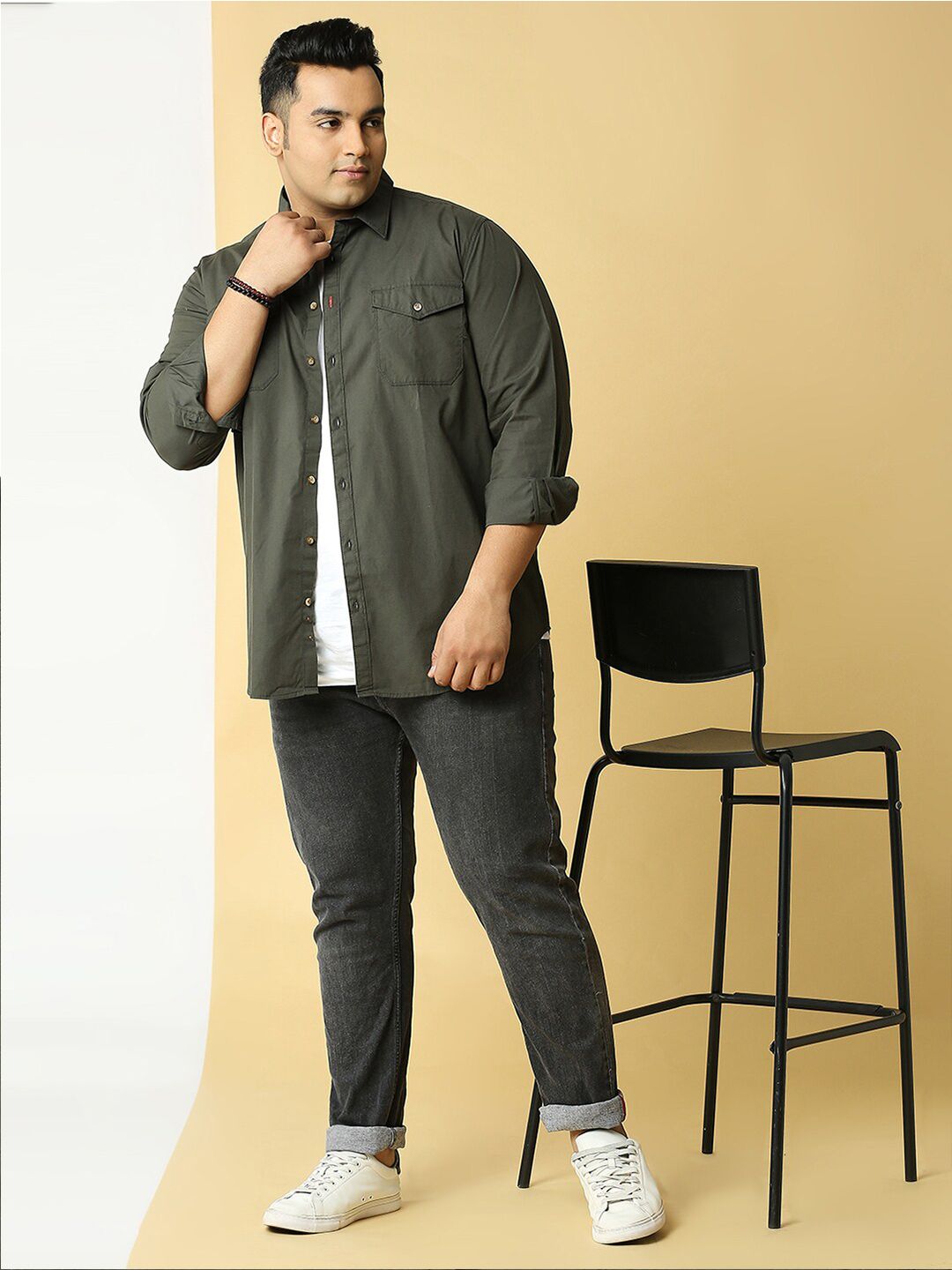 Thomas Scott Plus Size Cotton Premium Slim Fit Opaque Casual Shirt