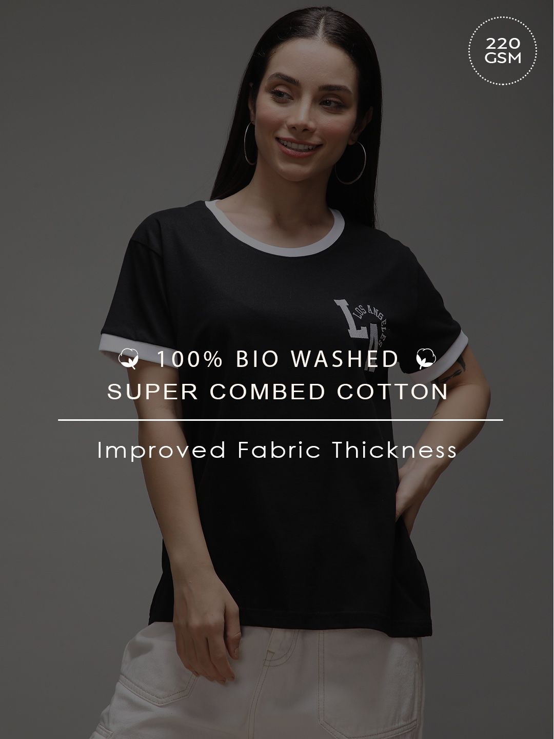 DILLINGER Women Short Sleeve Boxy Regular Varsity Embroidery Tshirt