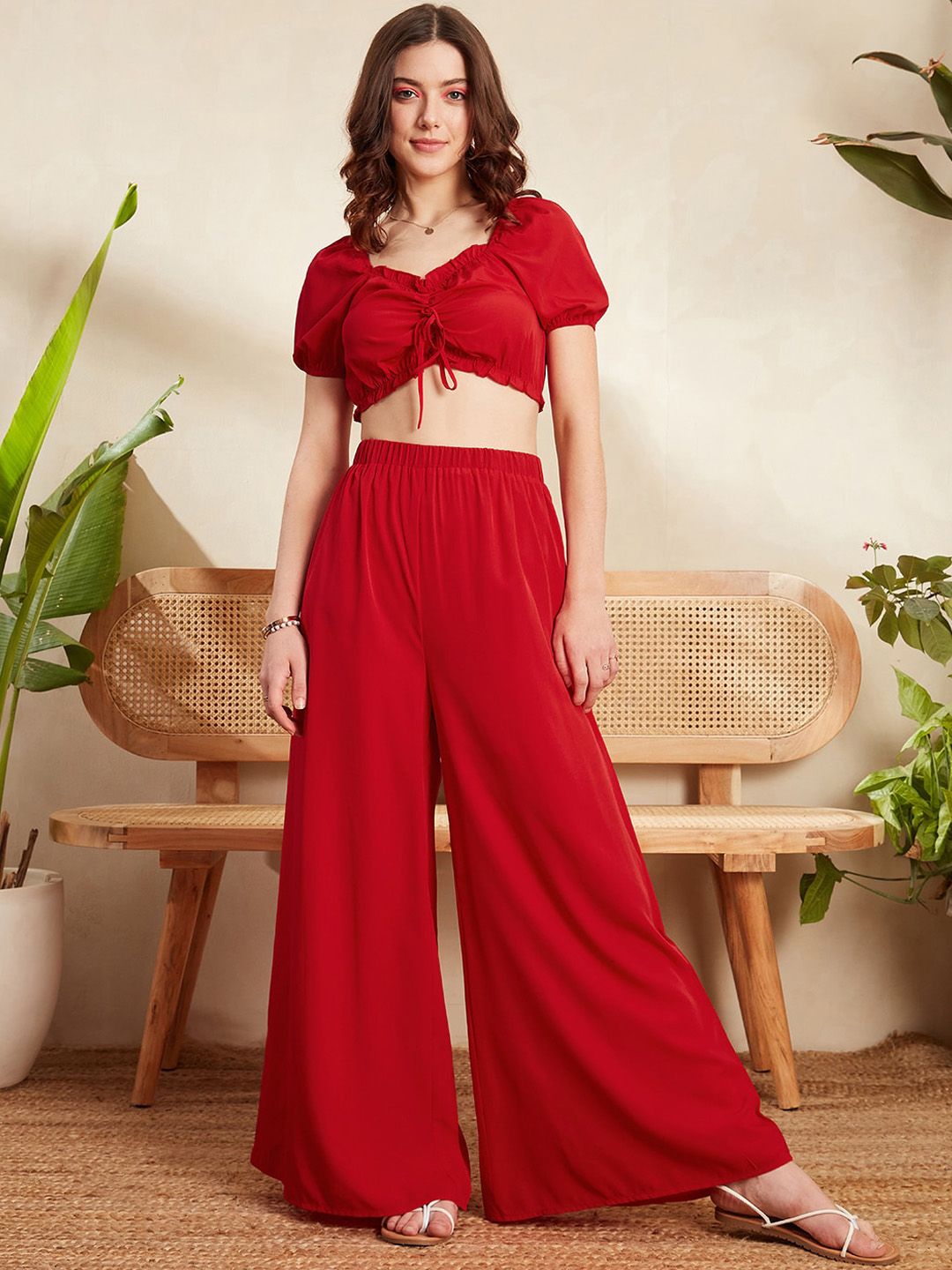 Berrylush Cropped Top & Wide Leg Trousers