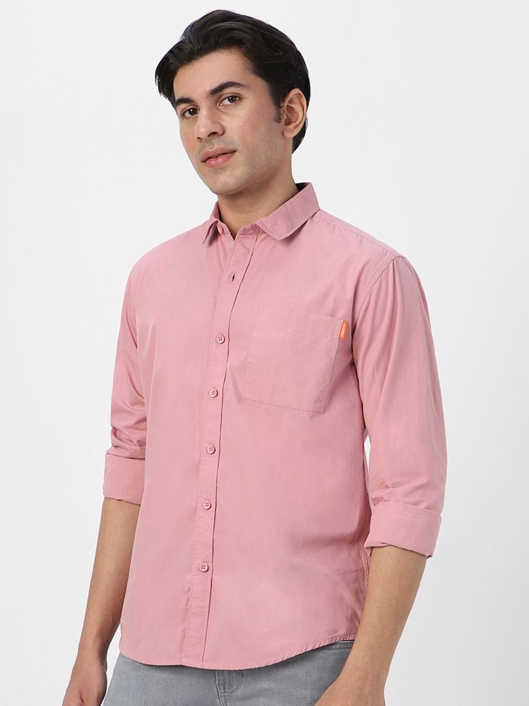 Urbano Fashion Men Spread Collar Solid Cotton Casual Shirt