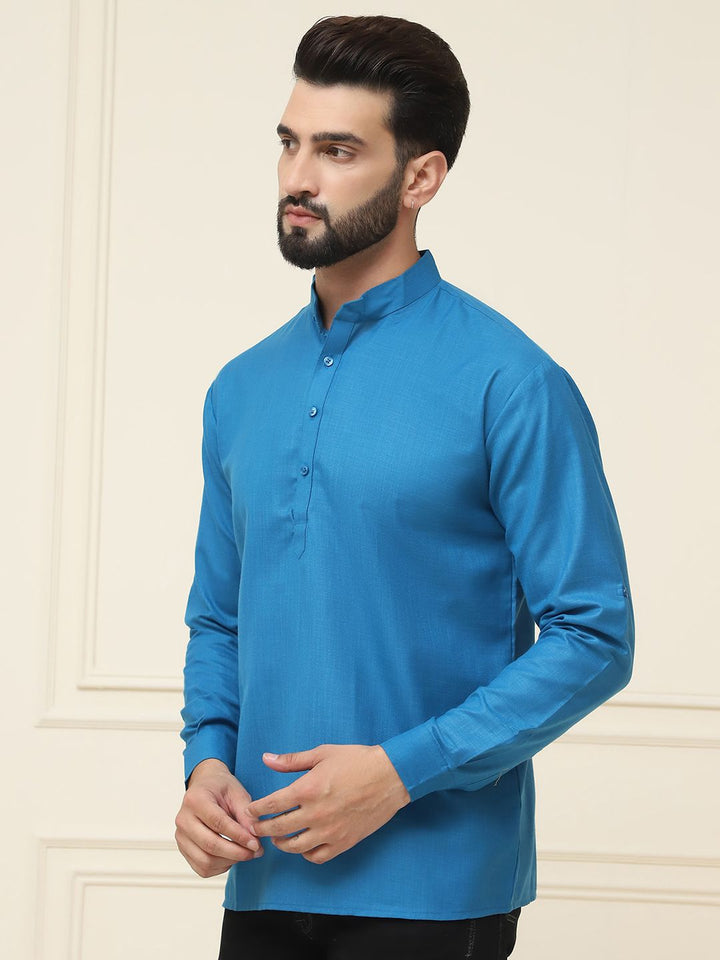 SOJANYA Lengan Roll-Up Kolar Band Kurta Lurus