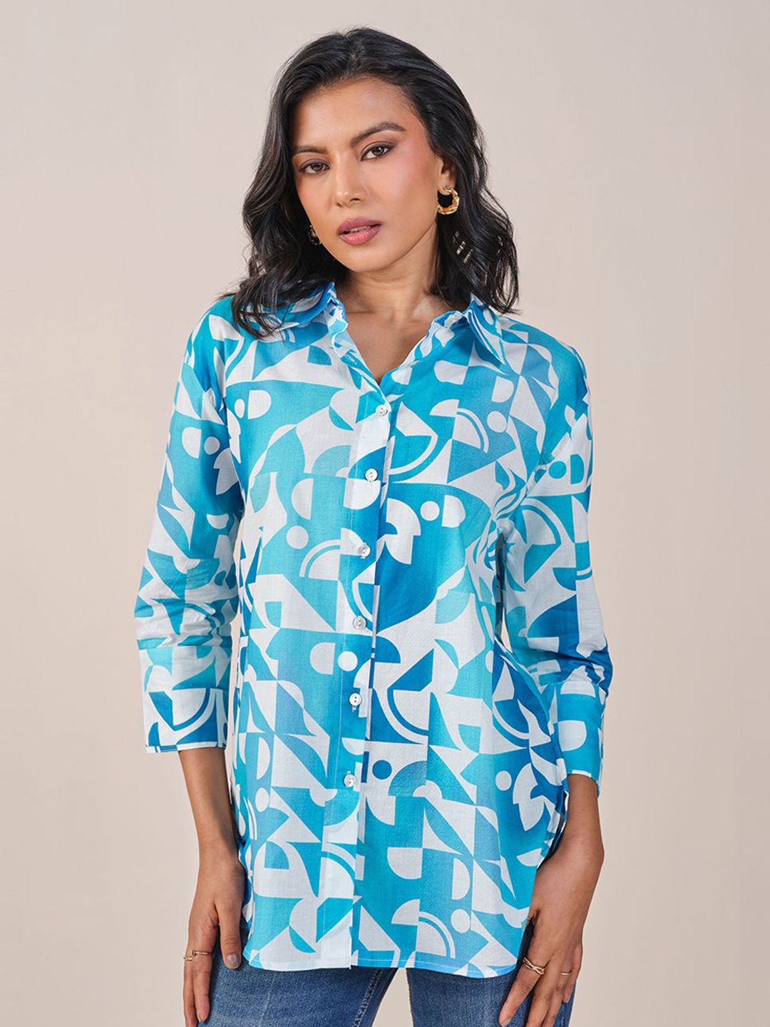 AND Shirt Style Printed Cotton Top