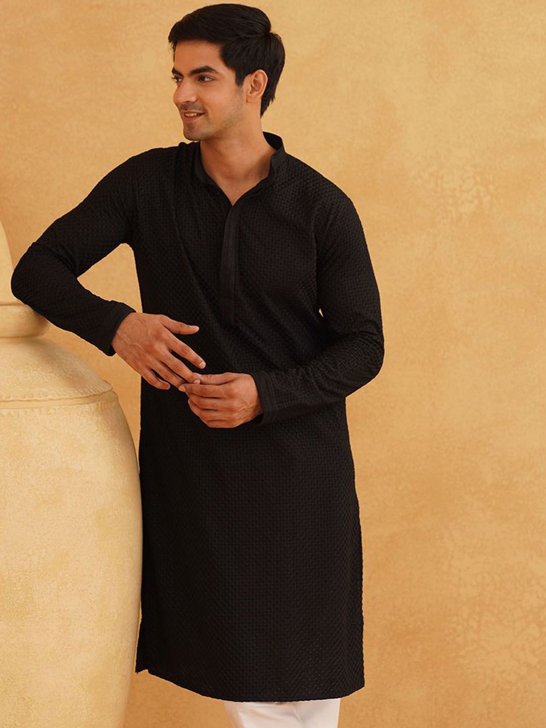 SOJANYA Kurta Lurus Kapas Tulen Bersulam Geometrik Biasa Dengan Churidar