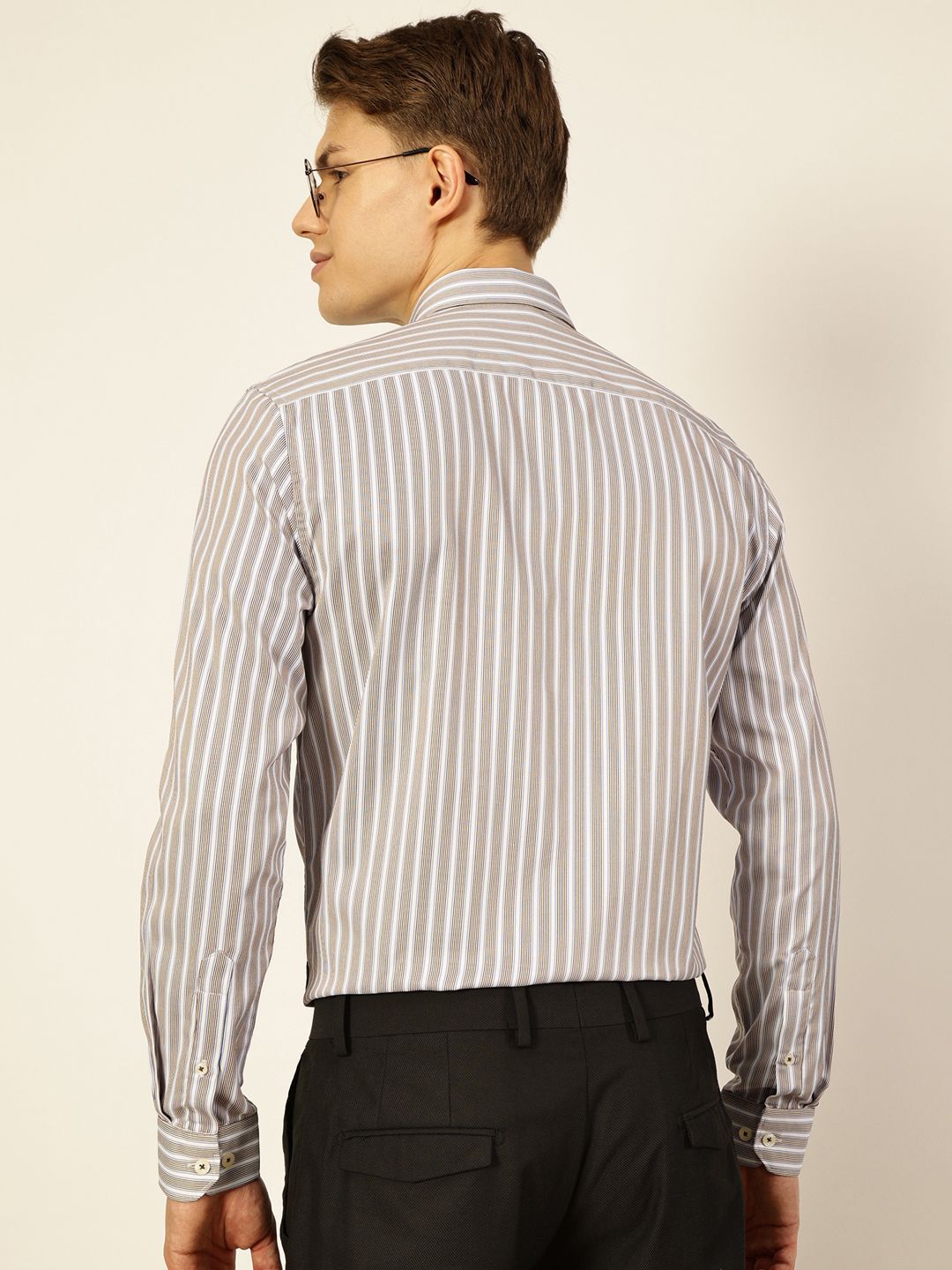 Thomas Scott Men Smart Fit Button-Down Collar Vertical Striped Cotton Formal Shirt
