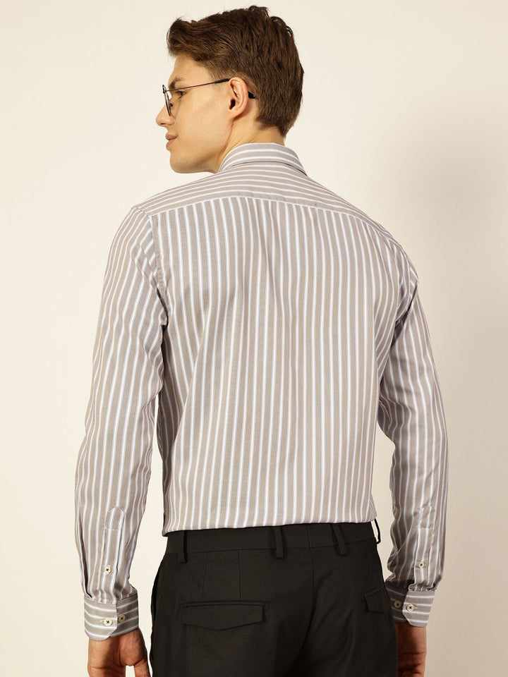 Thomas Scott Men Smart Fit Button-Down Collar Vertical Striped Cotton Formal Shirt