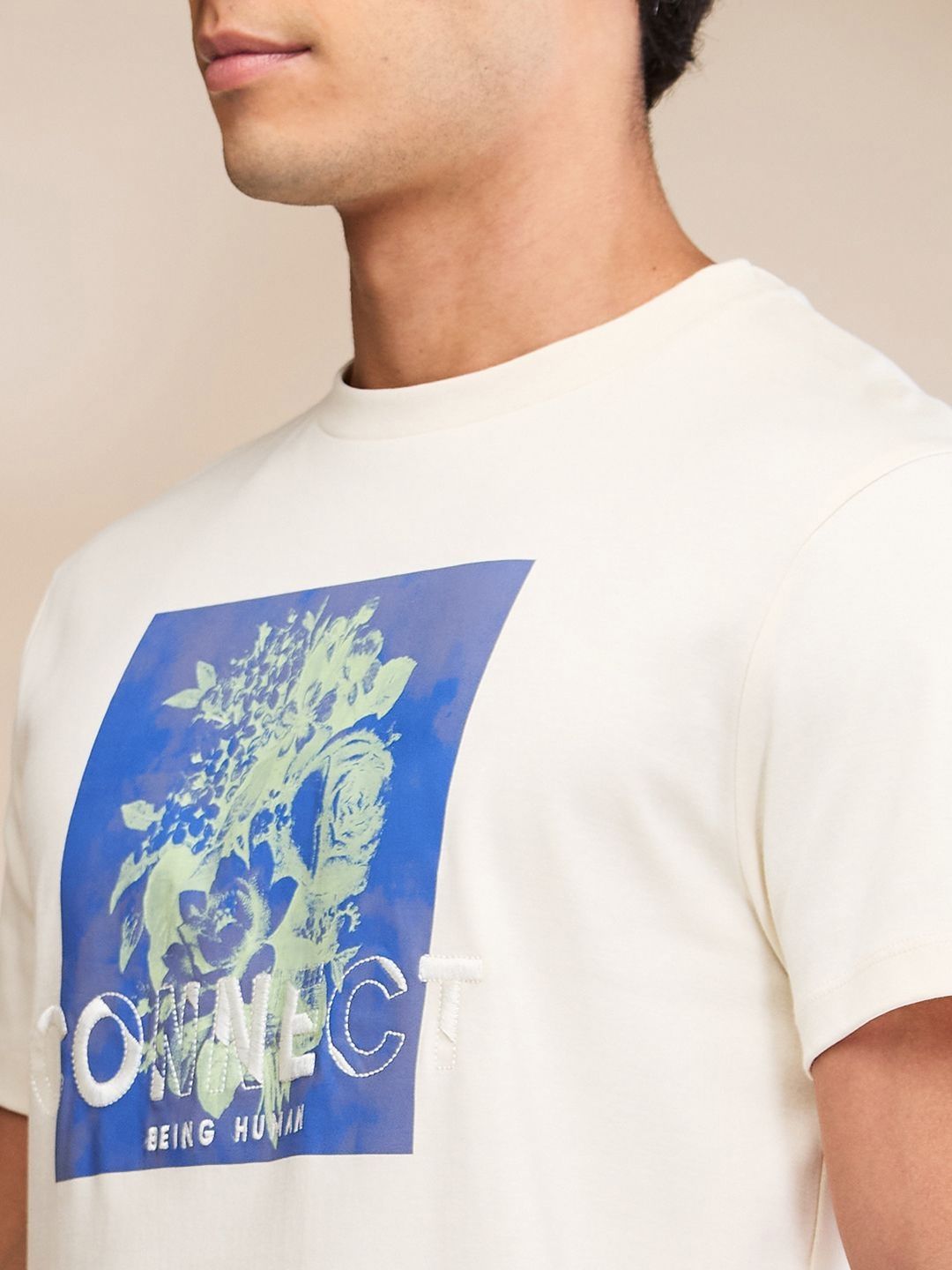 Being Human Men Typography Printed Applique T-shirt