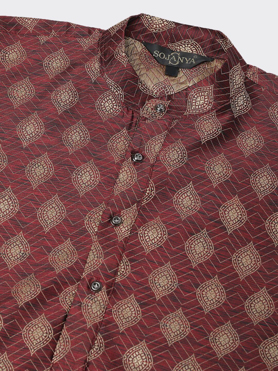 SOJANYA Ethnic Motifs Woven Design Mandarin Collar Straight Kurta