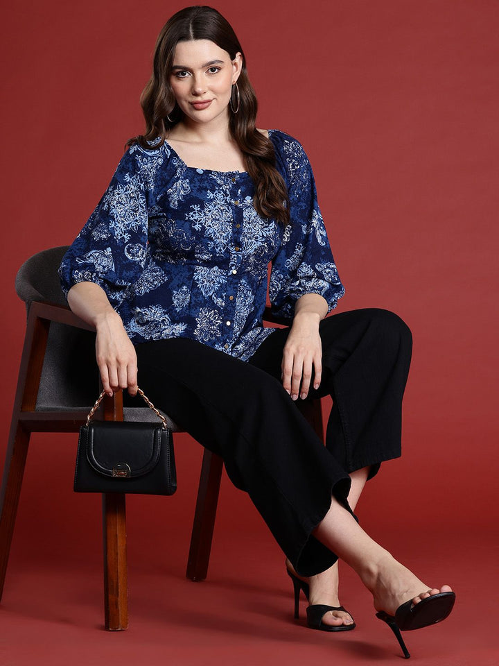 all about you Ethnic Print Puff Sleeve Top