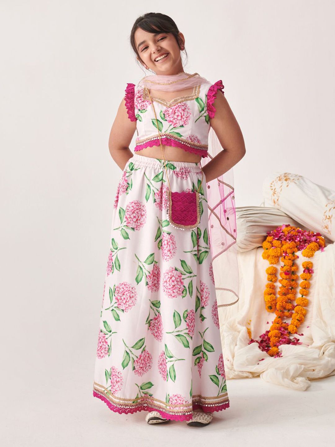 pspeaches Girls Printed Ready to Wear Lehenga & Blouse With Dupatta