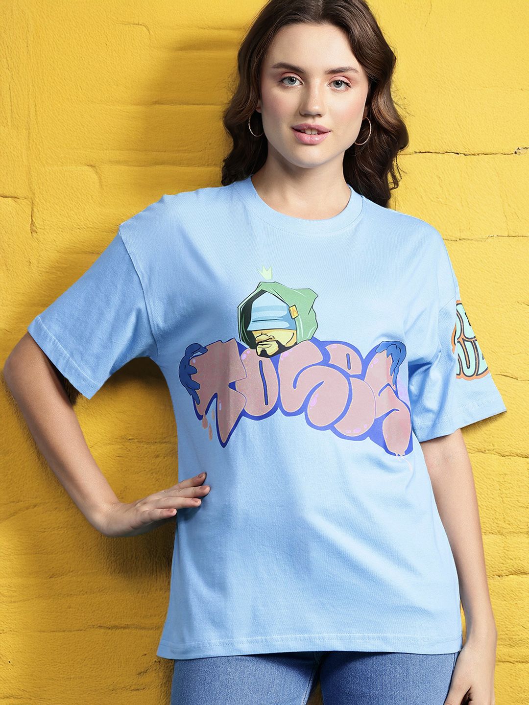 DressBerry Pure Cotton Typography Printed Drop-Shoulder Sleeves T-shirt
